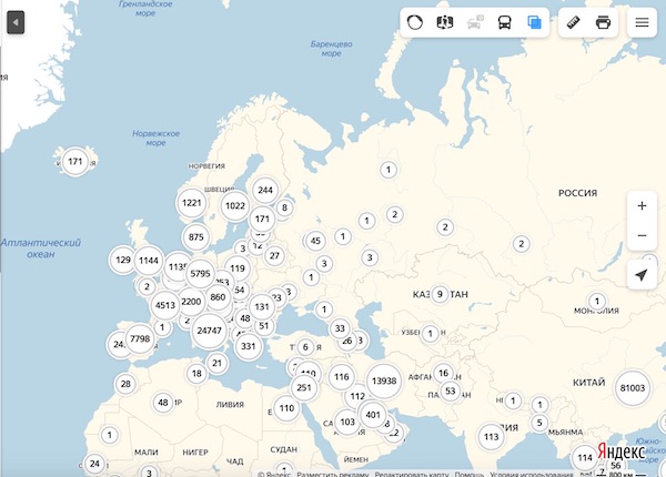 "Яндекс" запустил онлайн-карту "Коронавирус в России и мире"